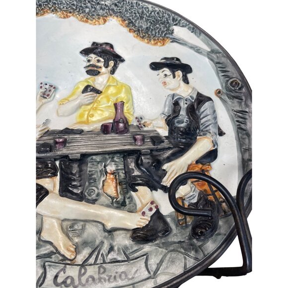 Mid Century Calabria Italian VTG Ceramic Raised Scene Hand painted Wall Art - Picture 3 of 10